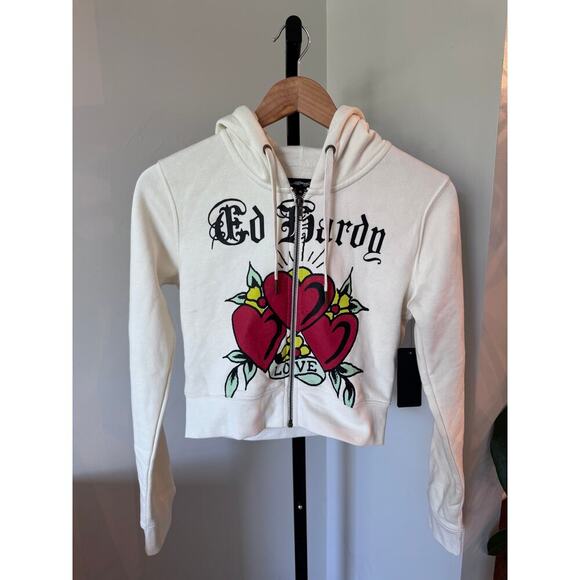 Ed Hardy 3 Hearts Cropped Hoodie NWT Medium - Picture 1 of 4